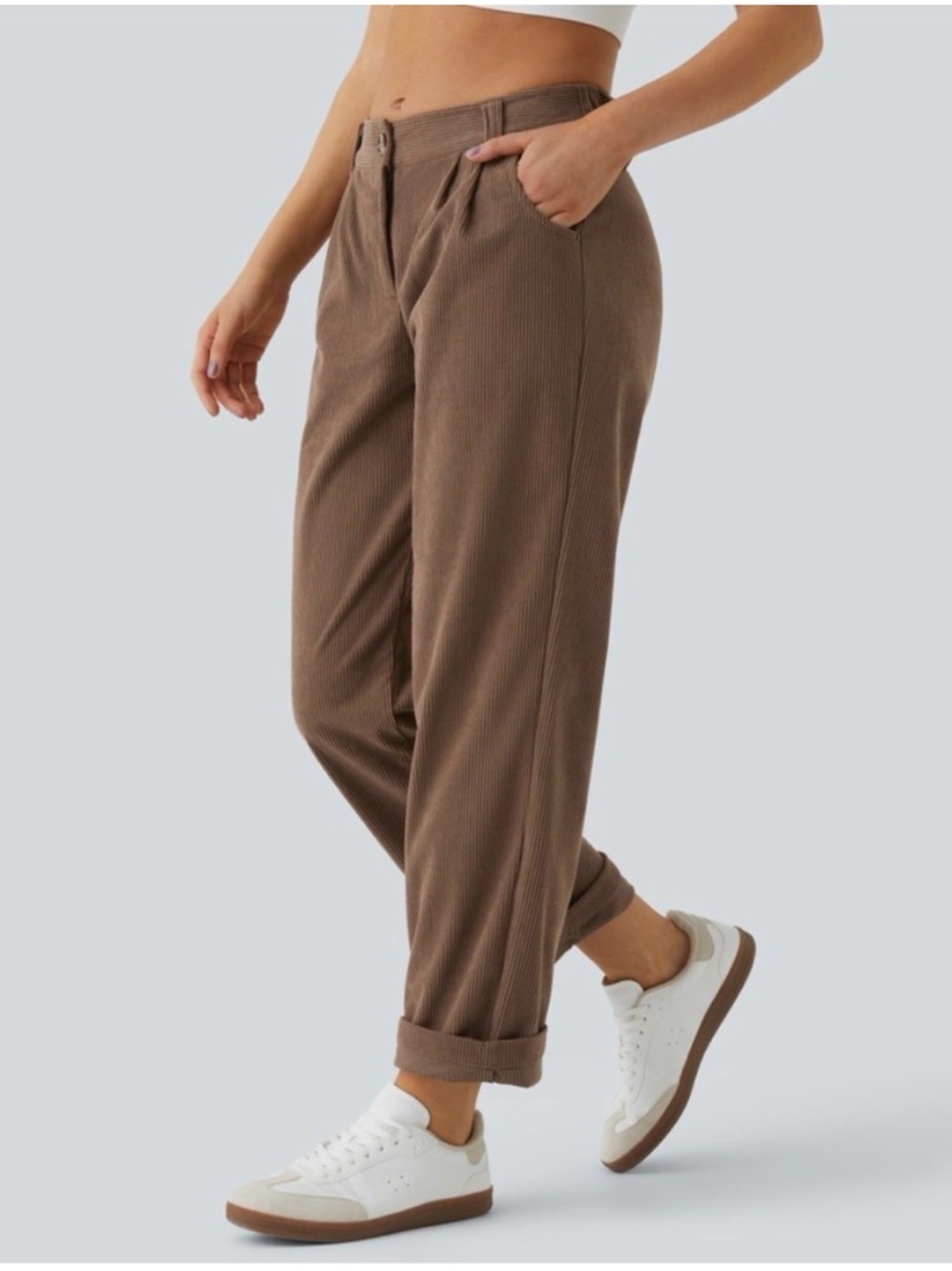 Halara Aura-Cord Cloud Brown Corduroy Pleated High Waisted Wide-Leg Pant, medium